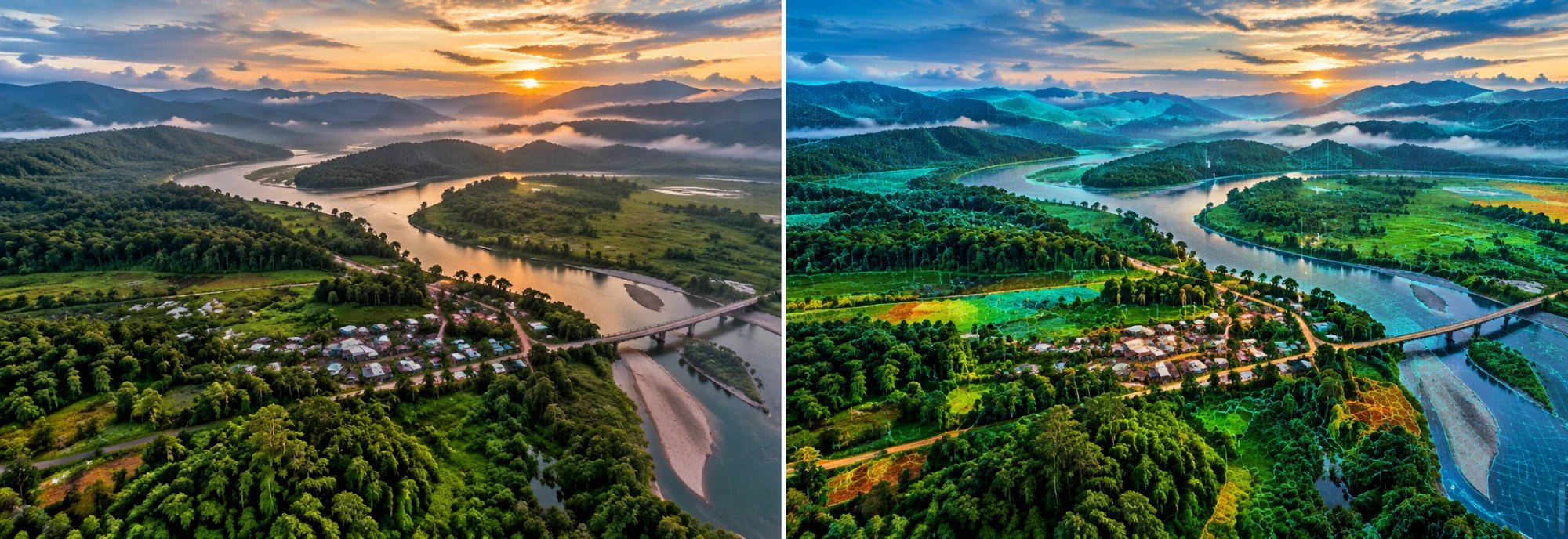 Real landscape and its digital twin side by side